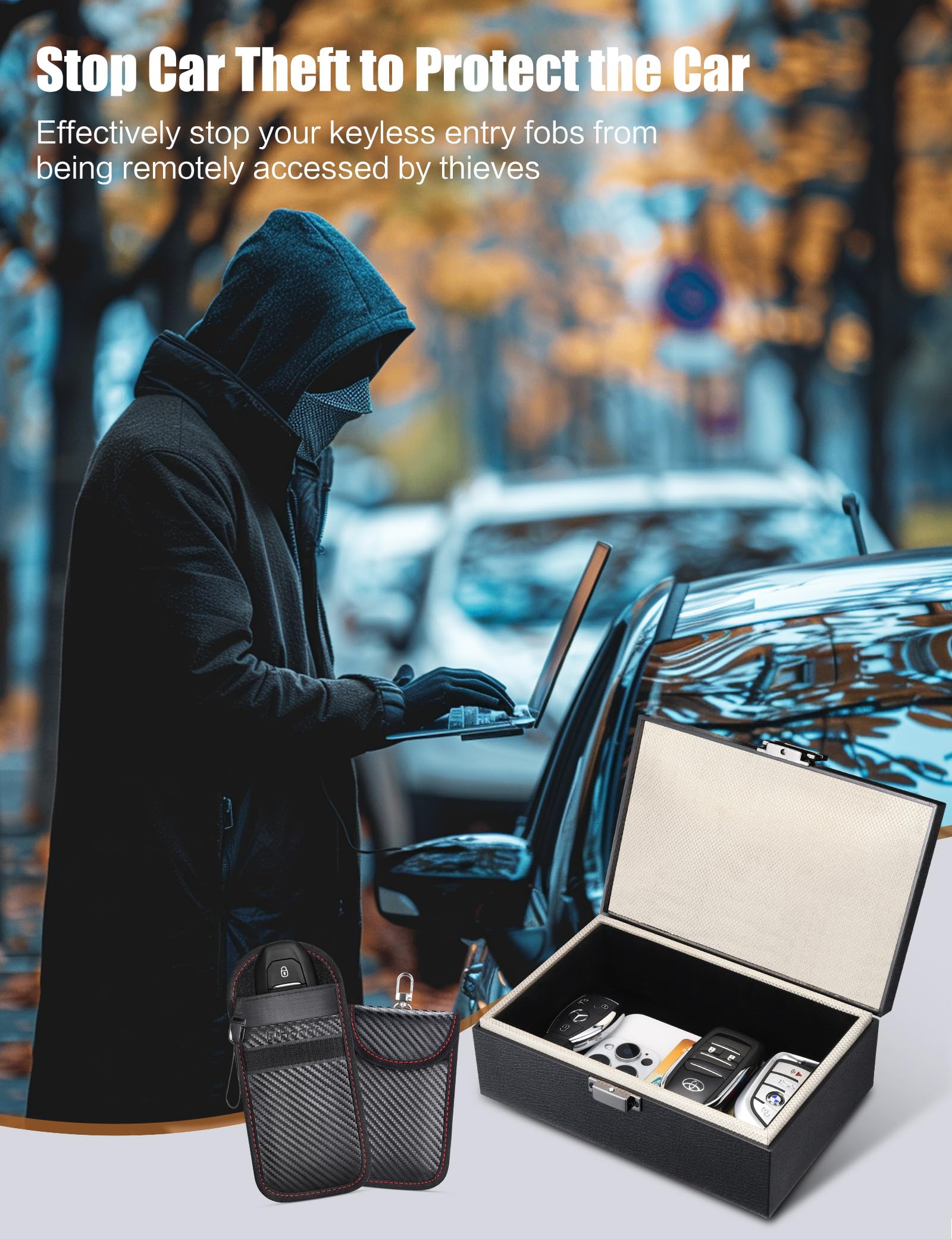 Whonor Faraday Box, Rfid Key Fob Protector, Anti Theft Signal Blocking Shielding Cage With Faraday Pouch 2 Pack